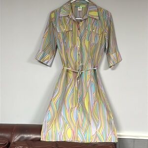 Beth Bowley Silk Patterned Shirt Dress with Thin Fabric Belt, SML